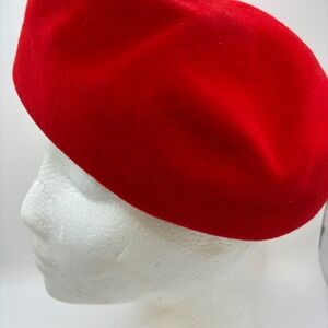 Vintage Red Wool Beret Glenover Fauntra Felt Henry Pollak Womens Sz 23
